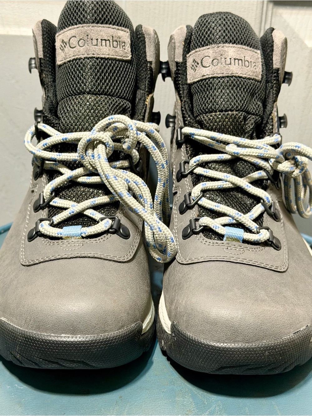 Columbia Kids Gray and Black Hiking Boots with Blue-Accent Laces